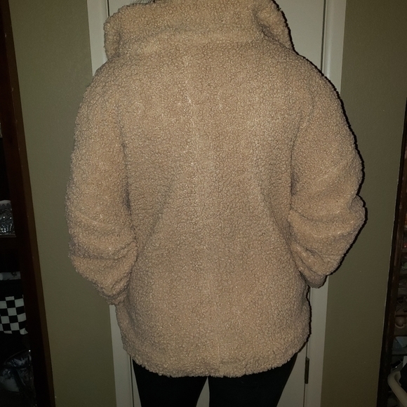 NWT She + Sky oversized faux sheep pea coat double breasted camel jacket sweater - Picture 4 of 11